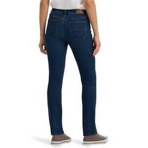 LEE Midrise Straight Leg Jeans Sz 16 Rapid Pace Dark Wash Blue Stretch Denim NWT